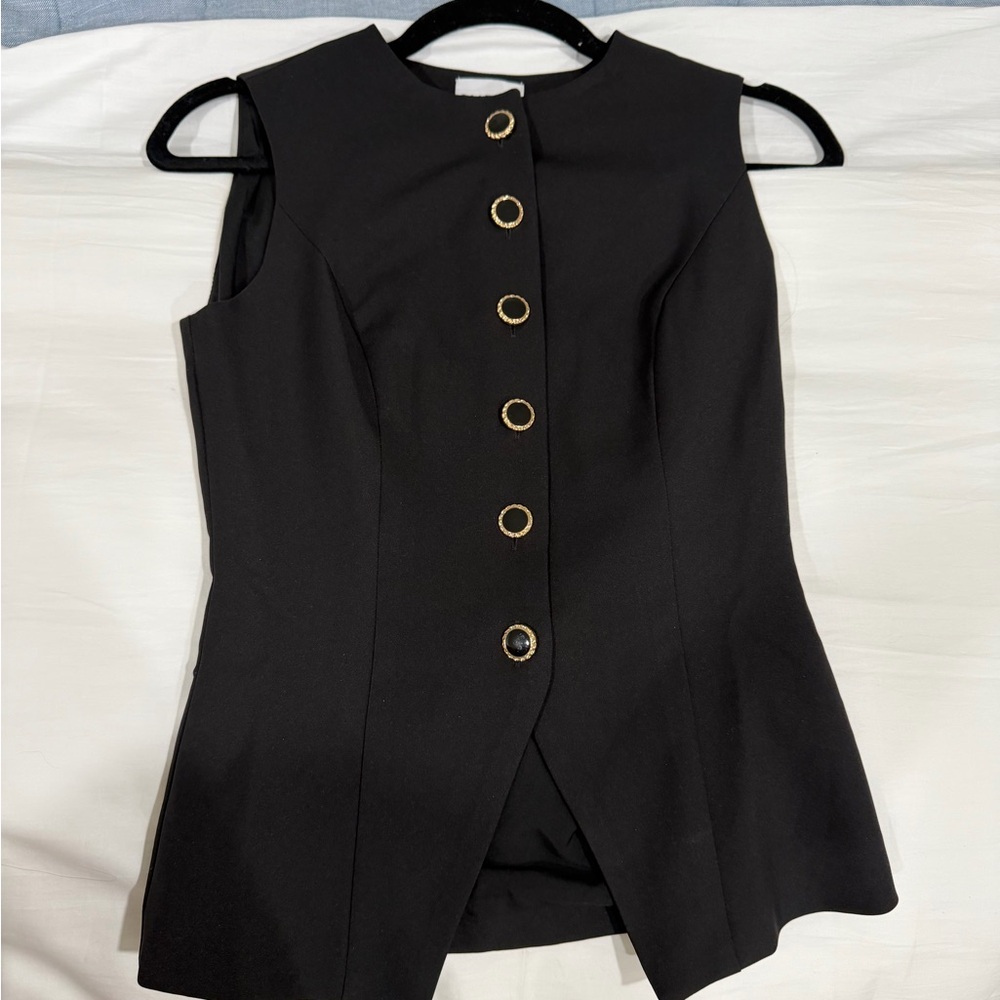 Black Sleeveless vest Top with Gold Buttons